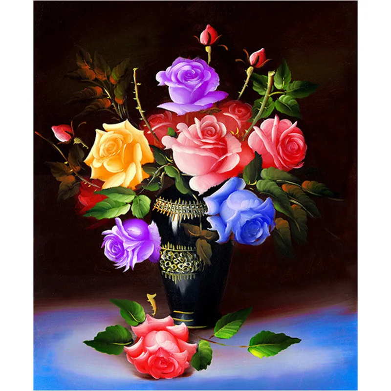 diamond mosaic gift Needlework cross stitch Full diamond embroidery Rose Vase flower picture home decor diy 5d diamond Painting