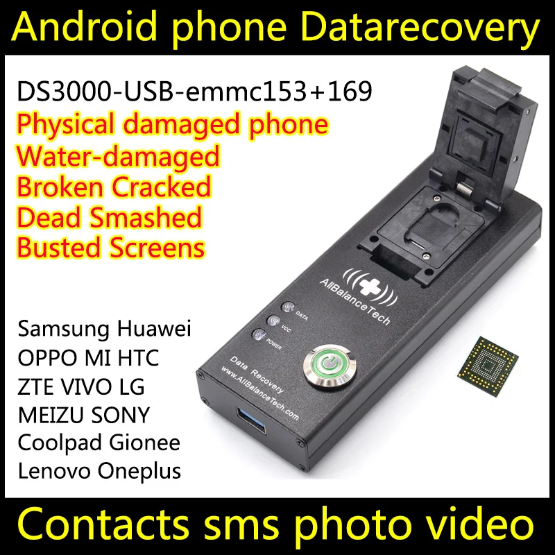 

Data recovery Dead android phone DS3000-USB3.0-emmc153+169 tool for Smartphone chip Recover Retrieve contacts SMS Broken Damaged