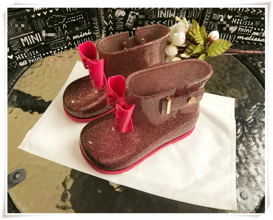 Mini Melissa/водонепроницаемые детские резиновые сапоги; мягкая обувь для младенцев; сапоги для девочек; детские резиновые сапоги с бантом; детские сапоги для девочек