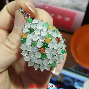 

Burma's natural A cargo ice filled with green eggs ring face inlaid stone pendant for women/