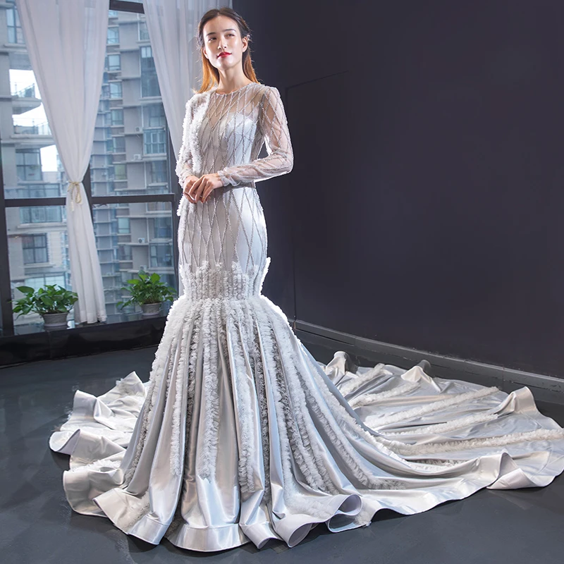 J66861 jancember elegant mermaid evening dresses long sleeve o-neck appliques formal dress women with train sukienki wieczorowe J66861 jancember elegant mermaid evening dresses long sleeve o-neck appliques formal dress women with train sukienki wieczorowe