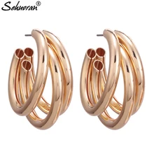 Sehuoran Oorbellen серьги-гвоздики для женщин Brincos трехслойные Роскошные позолоченные серебряные массивные серьги Свадебные украшения