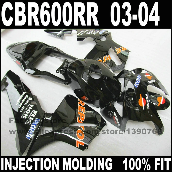

Custom ABS road injection fairings set for HONDA CBR 600 RR 03 04 CBR 600 CBR600 RR 2003 2004 black repsol fairing kits bodywork