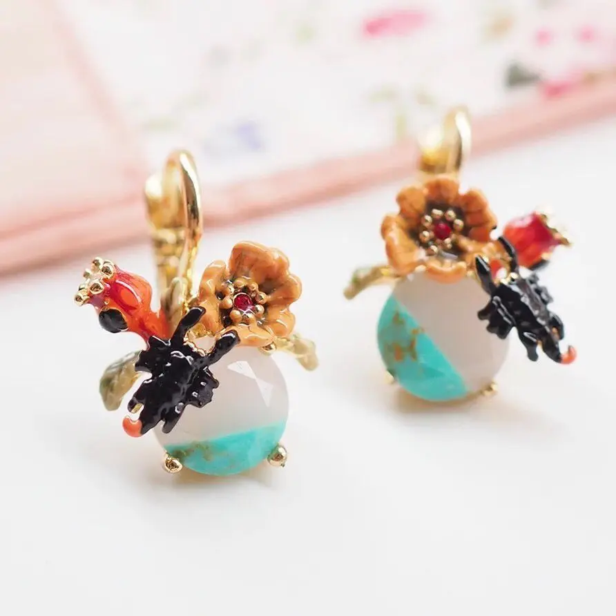 

Amybaby Designer Handmade Enamel GLaze Orange Flower Womens No Piercing Drop Earring Jewelry For Party