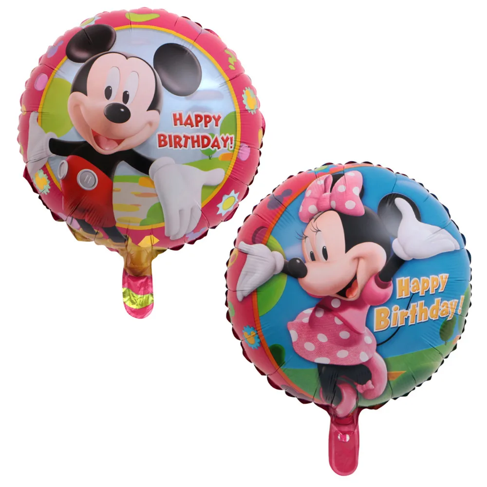 

50pcs 18inch happy birthday round cute mickey minnie helium foil balloon for child party supplies mylar balloon gift decoration