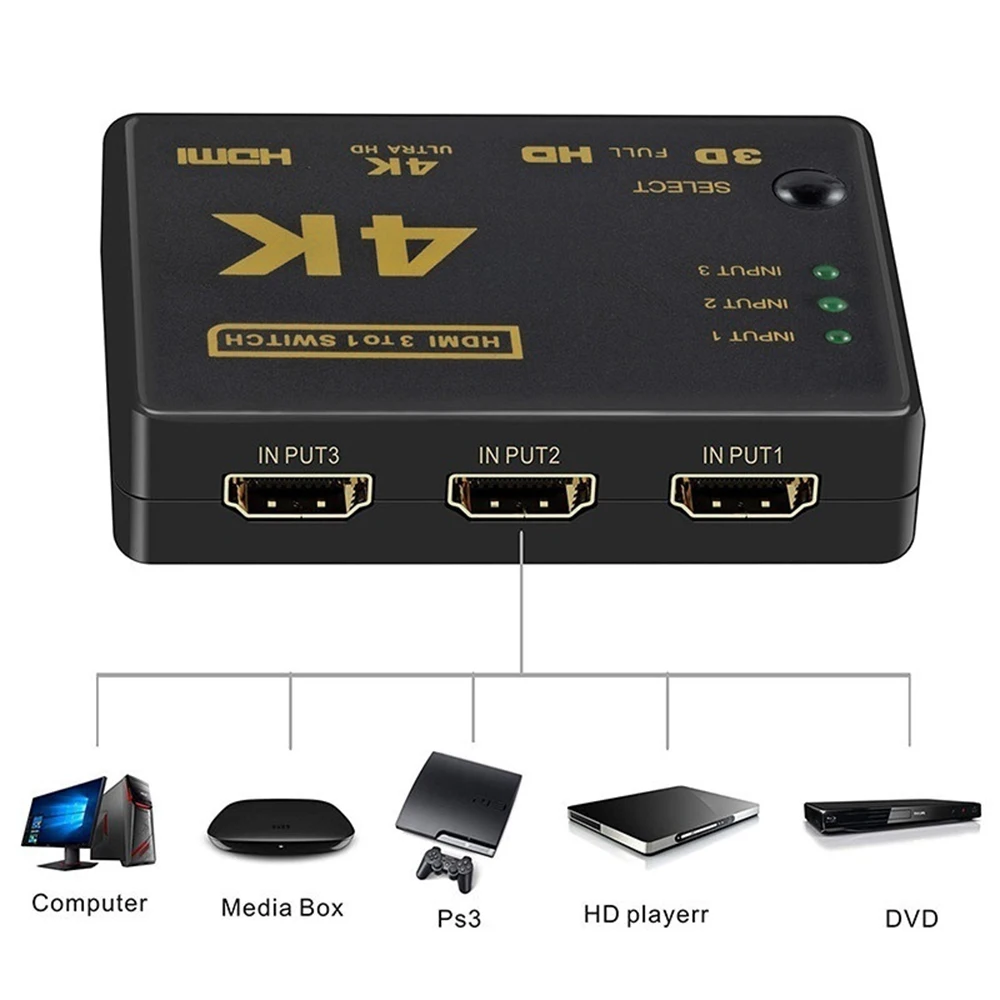 1080P 4K* 2K HD 3 порта выход HDMI переключатель сплиттер тв коммутатор коробка видео аудио адаптер для HD ТВ ПК Xbox PS3 PS4 DVD