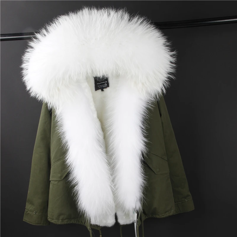 

2019 brand new Khaki green winter jacket women winter coat women parkas real fur coat big natural raccoon fur collar outerwear