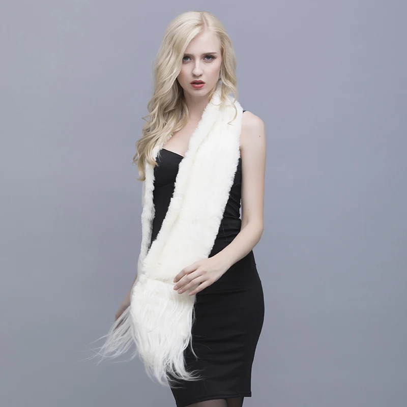 QIUSIDUN с натуральным кроличьим мехом вязать шарф овчины украшения прямоугольной шарф зимняя женская теплая шарфы