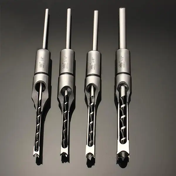 

4PCS HSS Twist Drill Bits Woodworking Drill Tools Kit Set Square Auger Mortising Chisel Drill Set Square Hole Extended Saw