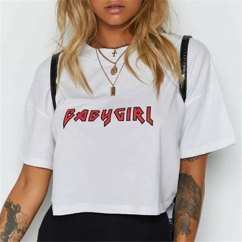 

Women Casual Summer Top BABY GIRL Letter Print White T Shirt Ladies Short Sleeve Tee shirt Femme female tshirt Streetwear