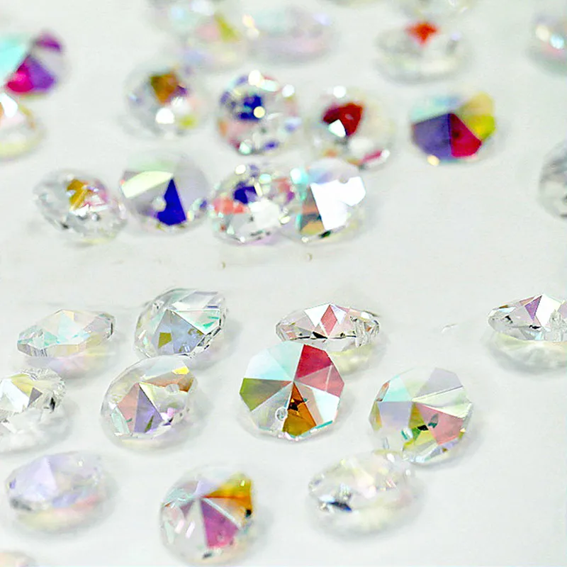 

500PCS/lot , AB color 14mm crystal octagon beads in 1 hole for wedding strands & chandelier beads