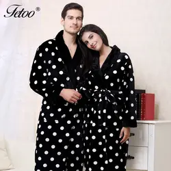 Fetoo длинный халат в горошек Фланелевое кимоно Банный халат пеньюар с поясом длинные халаты пара влюбленных женщин мужчин