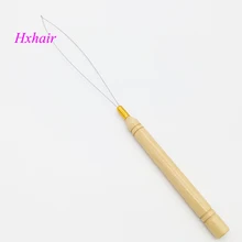 100 шт. Деревянная ручка Threader/проволока из нержавеющей стали/тянущиеся микро кольца/петли для наращивания волос Инструменты