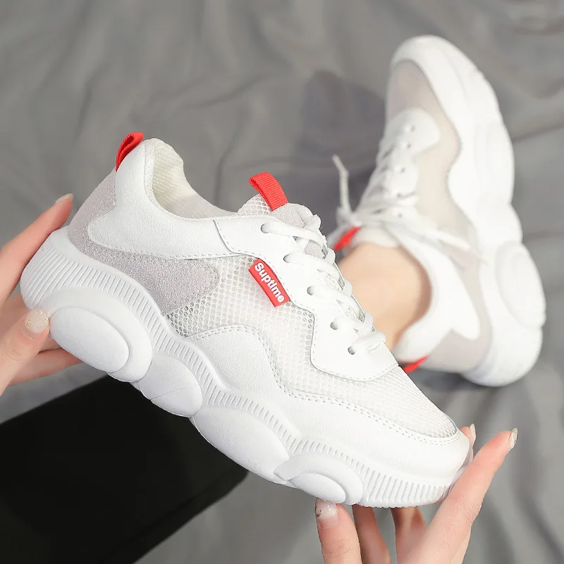 

NAUSK 2019 Spring New Women Shoes Casual Fashion Tenis Feminino Light Breathable Mesh Lace-up Shoes Woman White Sneakers