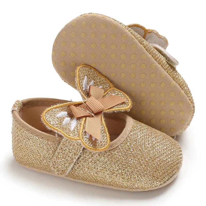 Нескользящая Мягкая Обувь с бантом и блестками для новорожденных девочек; кроссовки для первых прогулок