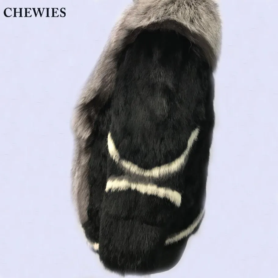 CHEWIES/зимняя натуральная Шуба из натурального кроличьего меха с мехом лисы v
