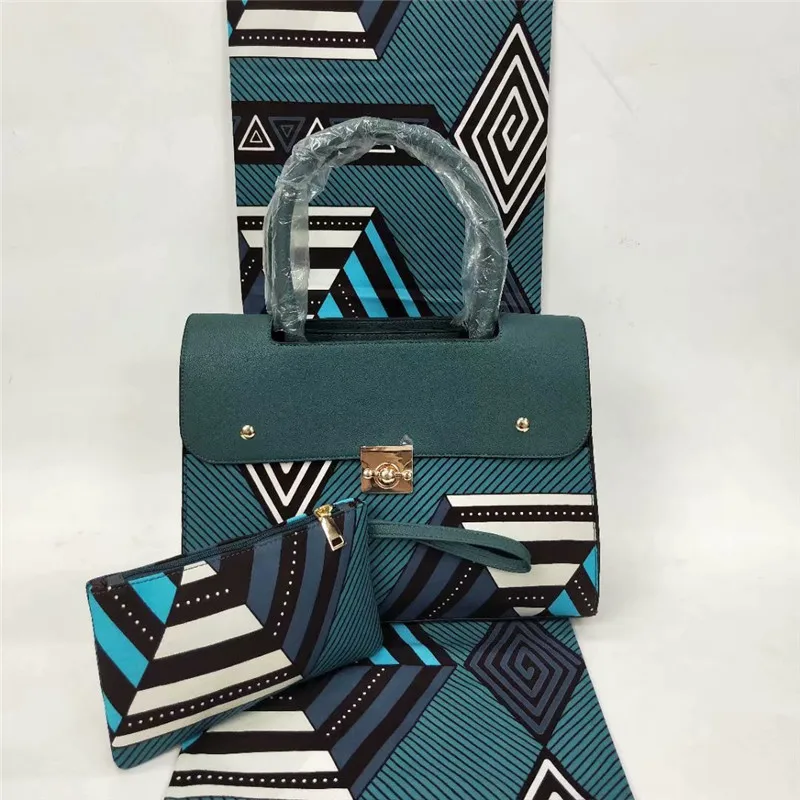 

Hottest Nigeria Style Wax Handmade Bag And Cotton Wax Fabric Set ,Fashion African Woman Bag And Prints Wax Fabric 6yards F95-24