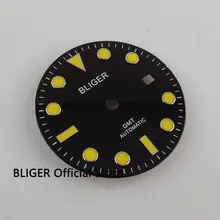 BLIGER 31,6 мм черный циферблат желтый цифрами Знаки окошко даты циферблат подходит для GMT автоматическое перемещение Для мужчин t Для мужчин смотреть циферблат D11