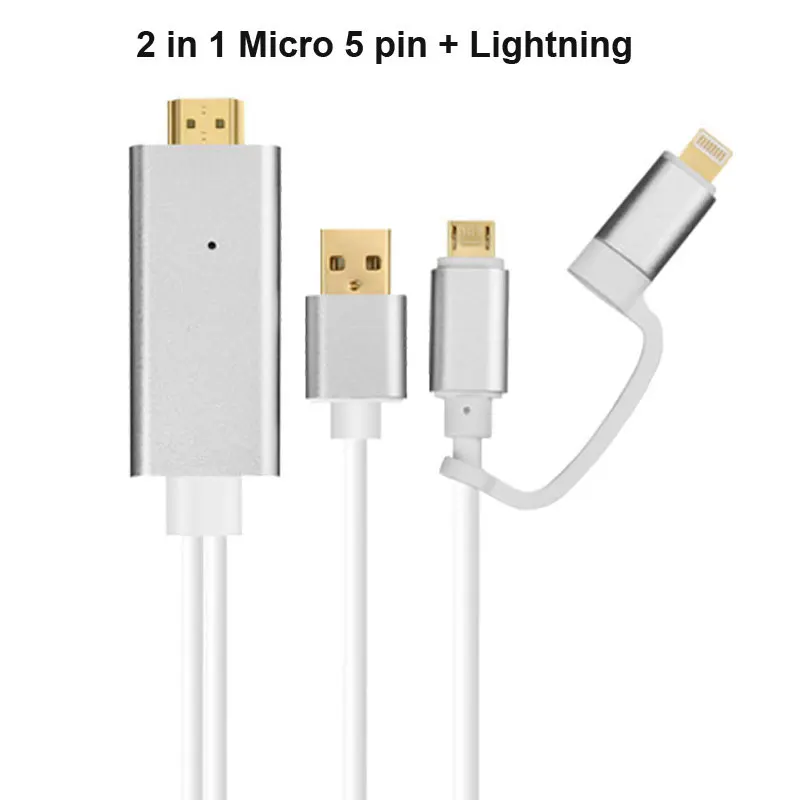 3 в 1 для MHL HDMI кабель для samsung A7 J5/для iPhone X 8 7 6 6 Plus huawei Micro USB к HDMI кабель адаптер HD ТВ разъем - Цвет: 2 in 1 Silver