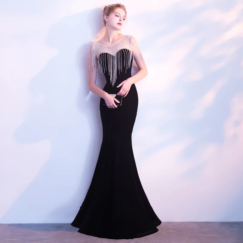 Vestido De Festa бархатное вечернее платье русалки с вырезом бисером бордовые черные