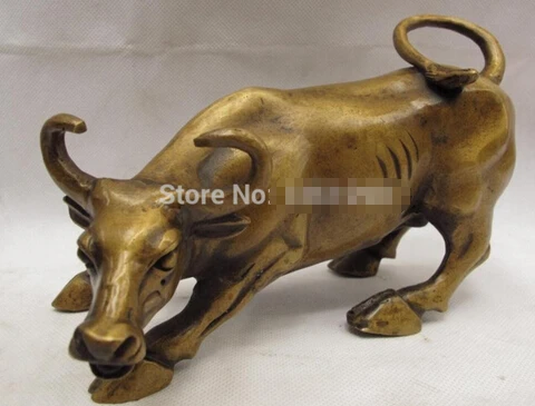 

0 4.5 Chinese Folk Copper Bronze Carving Lucky Wealth Feng Shui Cow OX Bull Statue
