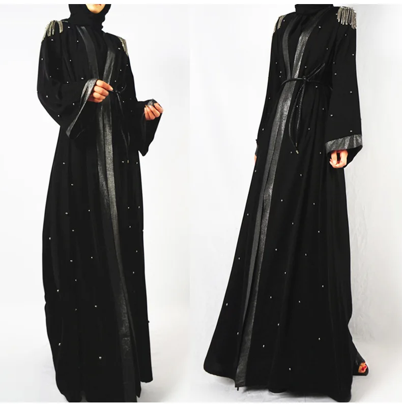 Для мусульманского праздника Рамадан Женский, черный кардиган для взрослых бисер абаи модная Длинная Верхняя Одежда Мусульманский для