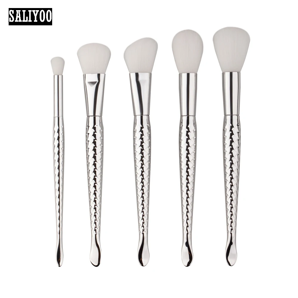 New Desigh 5Pcs silver Makeup Brushes Set for Foundation Eyebrow