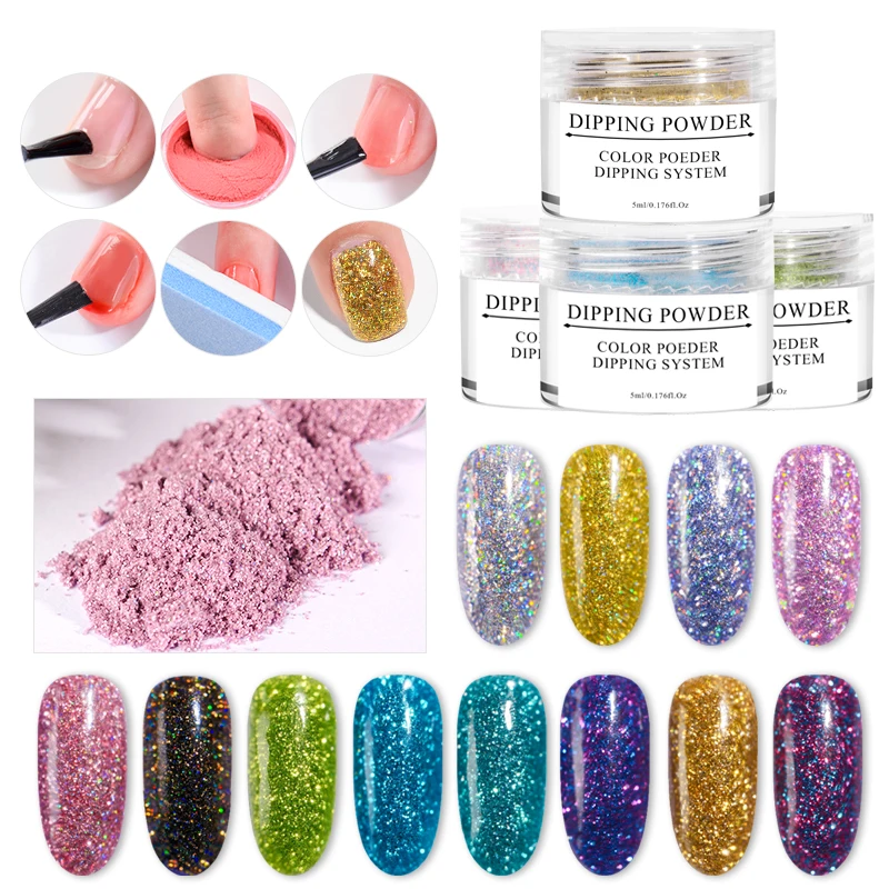 

Mtssii 5ml Dipping Nail Glitter Powder Kits With Base Top Activator Brush Saver Natural Dry Without Lamp Holo Nail Glitter