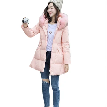 

2019 Autumn Winter Women Big fur collar Down Jacket Women Slim White Duck Down Jackets Women's Hooded Solid Color Zipper Jackets