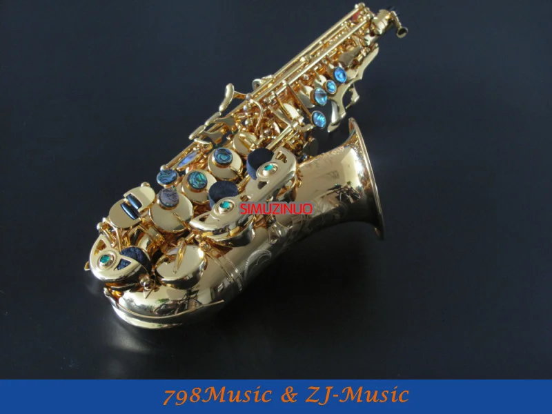 

NEW Professional Bb Soprano Curved Saxophone High F# GOLD PL ATED