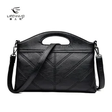 LI REN NIAO 2017 Quality Split Leather Women Clutch Bag Black Chains Women Messenger Bags Handbag Brand Fashion Clutch LRN-2568