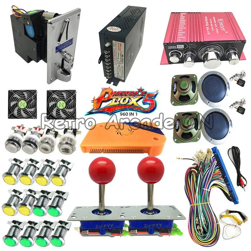 DIY Arcade Original Pandora Box 5 960 in 1 Bundles Kits Parts With Power Supply Jamma Harness Happ Joystick Chrome LED Button