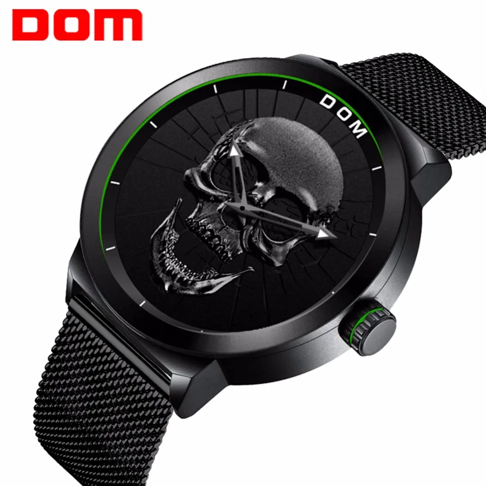 

2018 Cool Punk 3D Skull Men Watch Brand DOM Luxury Steel Quartz Male Watches Waterproof Retro Fashion Gold Black Clock Relogio