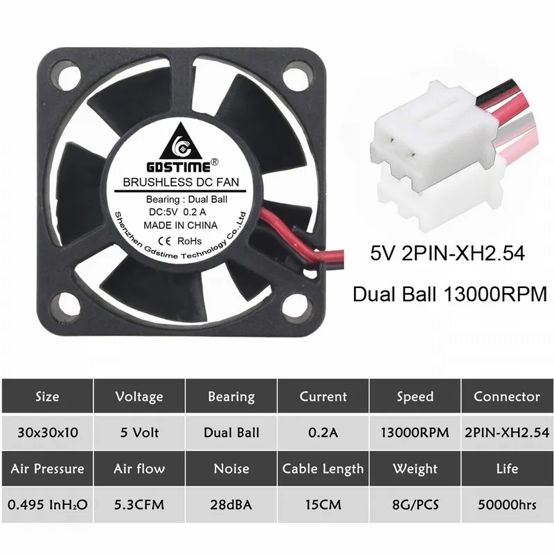 5 шт. Gdstime 3010 5 в 12 В 24 В 2Pin 3 см 30 мм 30x30x10 мм микро DC мини Бесщеточный кулер вентилятор охлаждения - Цвет лезвия: 5V Ball 2P2.54