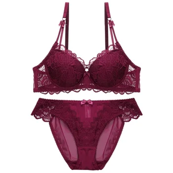 

Sexy lingerie Lace silk gauze thin translucent bra set large size girl transparent underwear women set