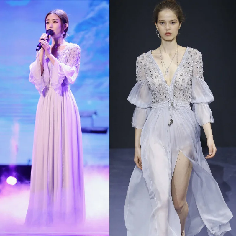Luxury Beaded Shiny Lace Speaker Sleeves Evening Dress 2017 Sexy V-Neck High Split Vestido de Festa Longo Backless Prom | Свадьбы и