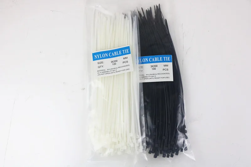 

100pcs Nylon Cable Tie 3*200mm White/ Black Color Self-locking Plastic Wire Zip Tie