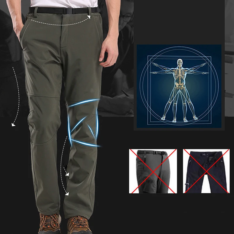 

Men Softshell Fleece Fabric,Outdoor Sport Tactical Climbing Hiking Male Pants Water-Resistant Windproof Pants