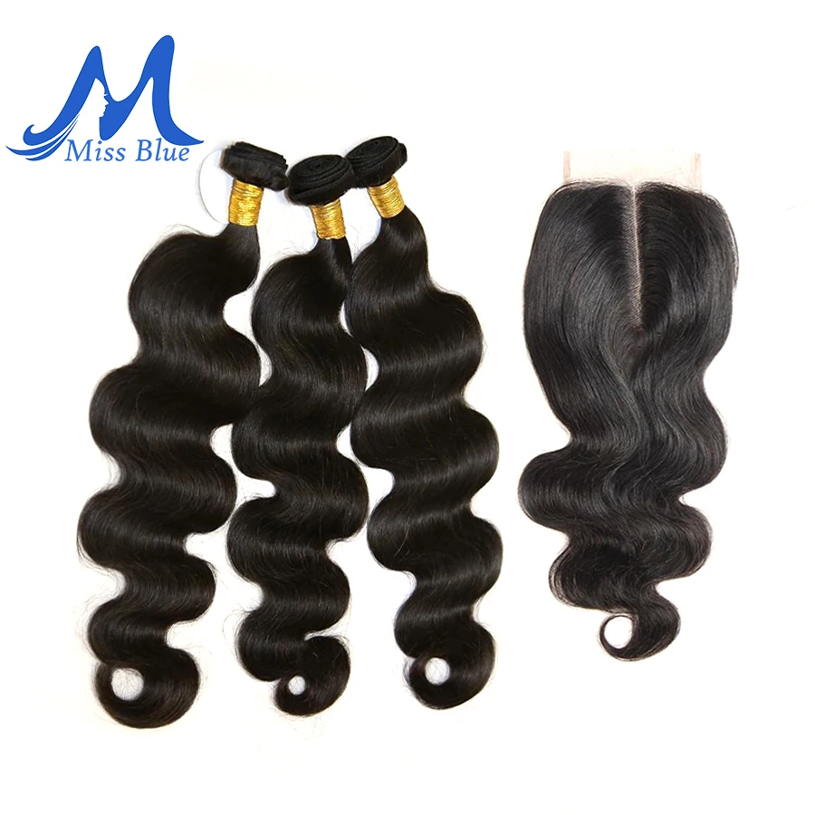 

Missblue 3 Bundles With Closure Peruvian Hair Weave Bundle With Lace Closure Body Wave 100% Remy Human Hair Bundles With Closure