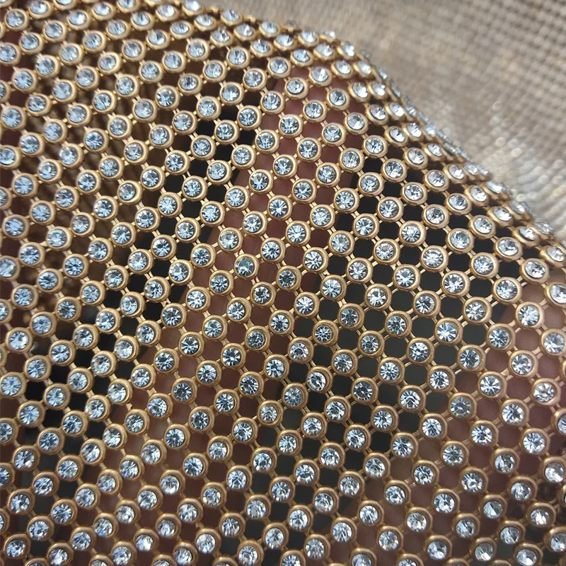 Gold White Rhinestone Fabric