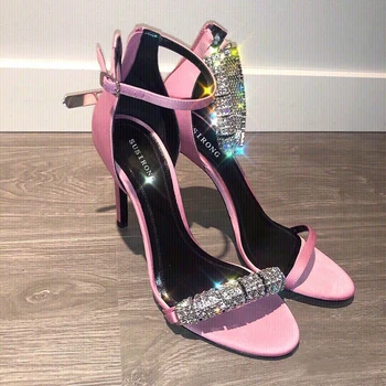 

Kmeioo Fashion Summer Sandals Woman Wedding Shoes Open Toe High Heels Ankle Strap Pumps Thin Heel Shoes For Prom Party Pink