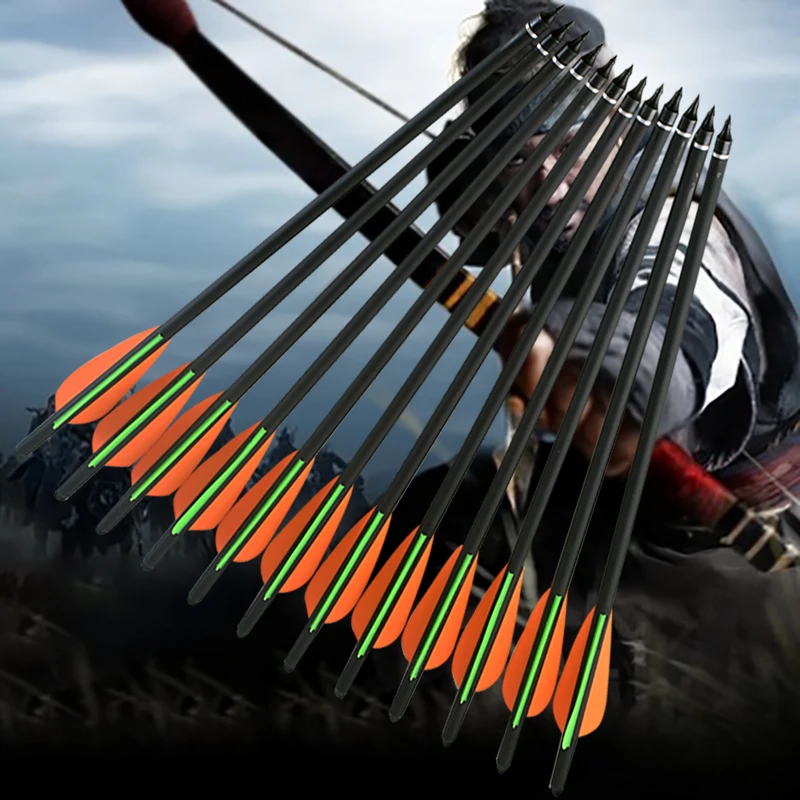 

12pcs/lot Hunting Archery Carbon Arrow 20"22"/17"16" Crossbow Bolts Arrow W 4" vanes Feather / Replaced Arrowheads/Tips