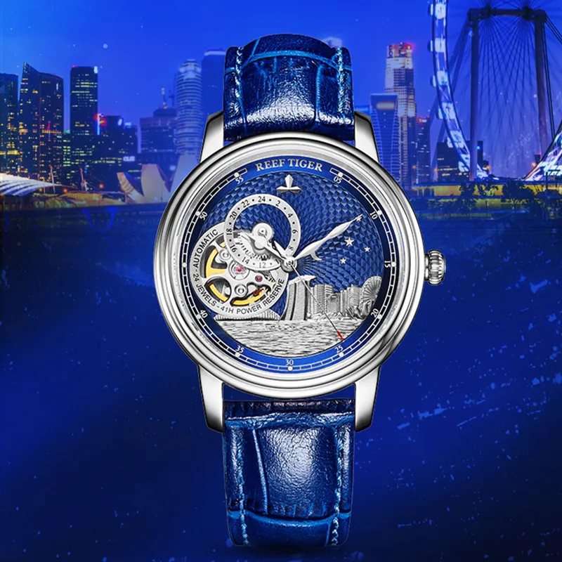

Reef Tiger Watch Lady Luxury Business Leather Automatic Watches Mechanical Fashion Waterproof Ladies Watch reloj mujer RGA1739
