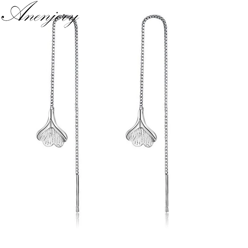 

Anenjery 925 Sterling Silver Earrings For Women sterling-silver Jewelry Ginkgo Leaves Long Tassel Ear Chain oorbellen S-E436