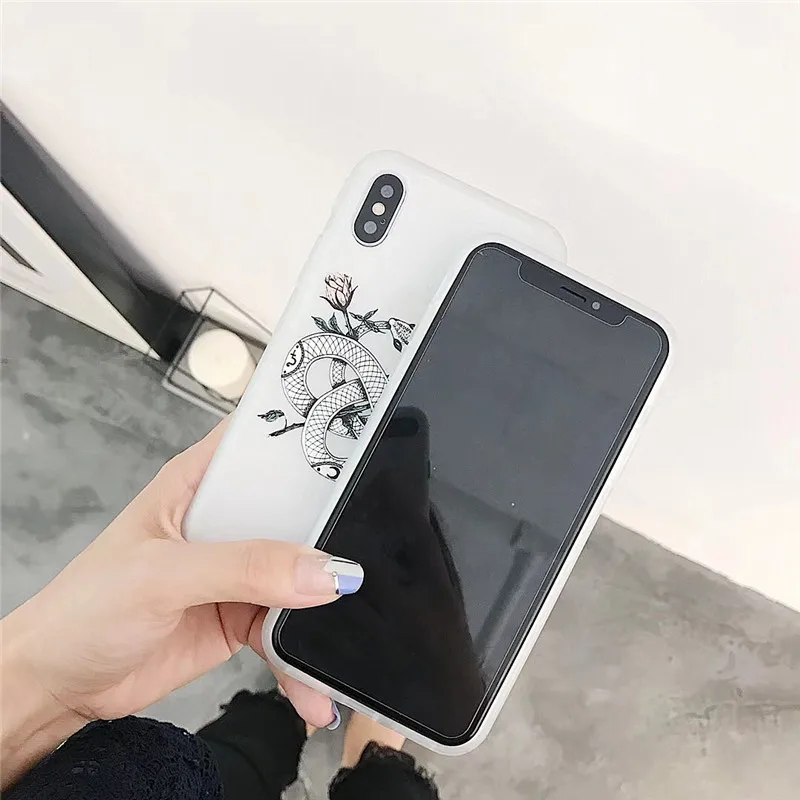 LUDI Retro 3D Floral Rose Snake Phone Case for iPhone 7 7Plus Soft TPU Phone Bag for iPhone X 6 6s 8 Plus Flower Back Cover     8