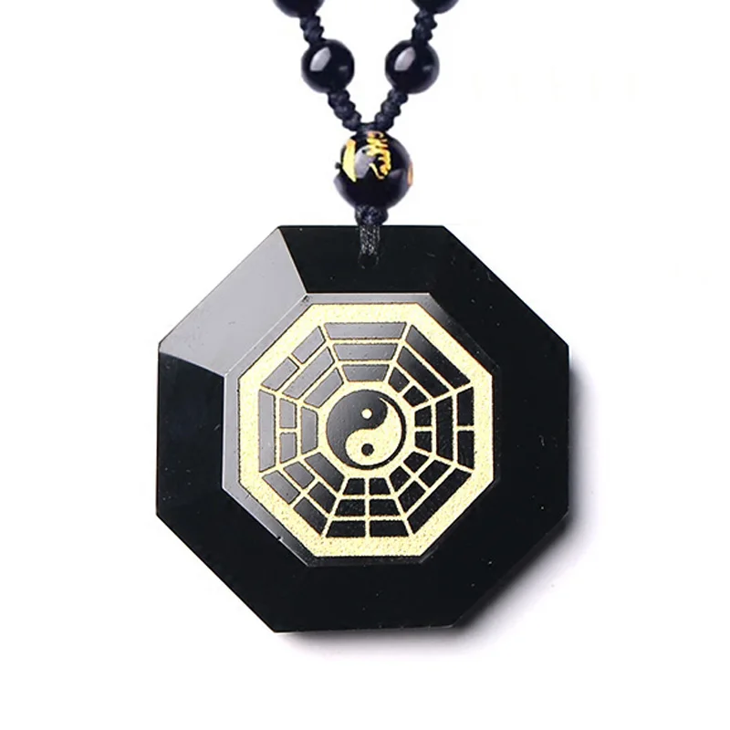 

Black Obsidian BAGUA Necklace Pendant With Chain Men's Jewelry Women's Jewelry