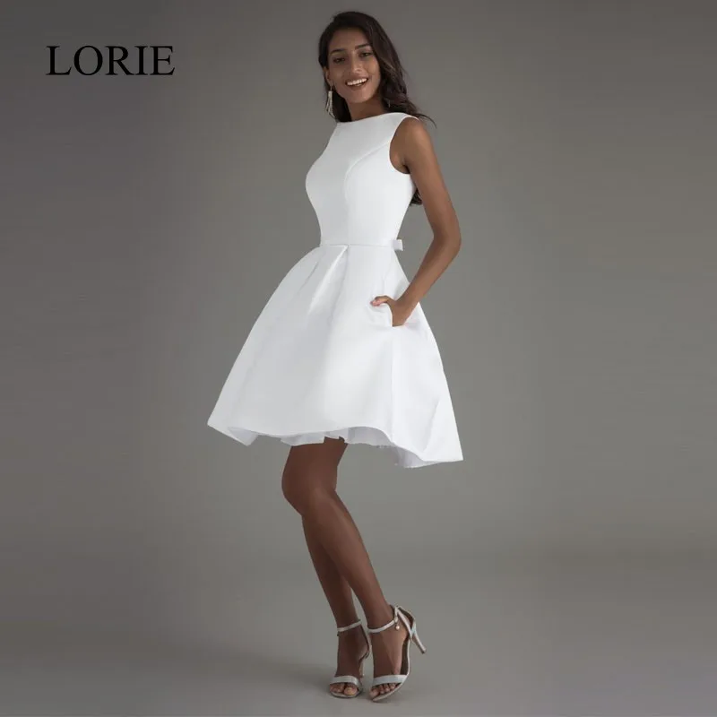 LORIE недорогие Короткие свадебные платья 2018 с открытой спиной простое атласное