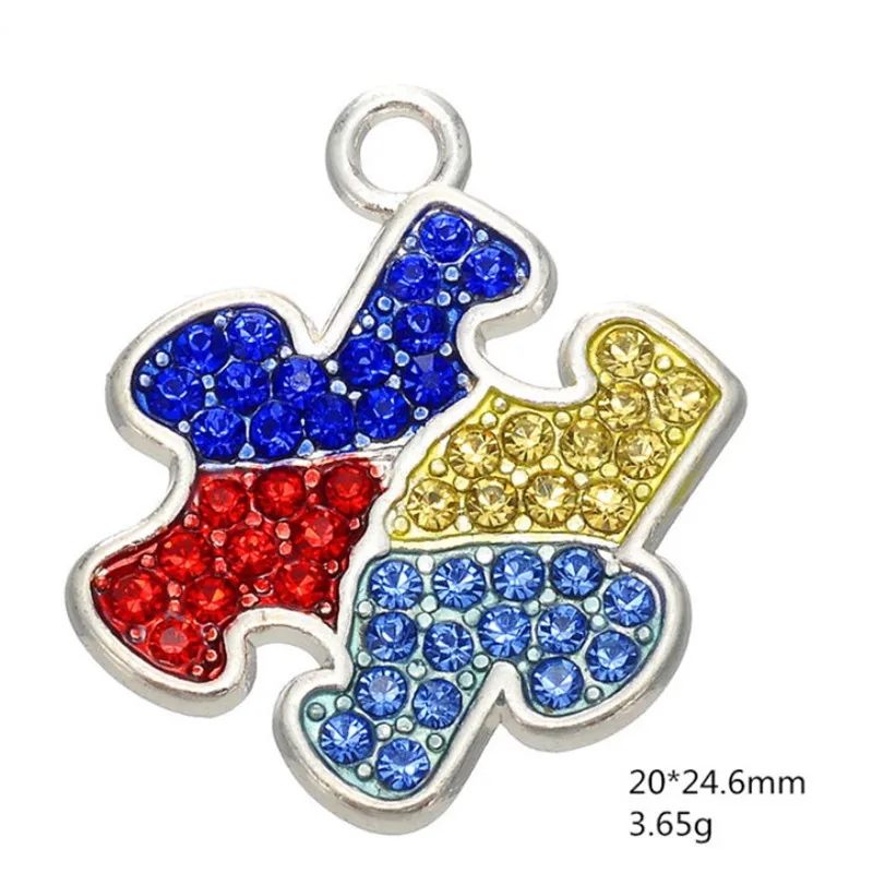

New Arrival Color rhinestone Autism Awareness Jigsaw heart /Puzzle Piece Dangle Charms pendant Fit DIY Necklace Bracelet Jewelry