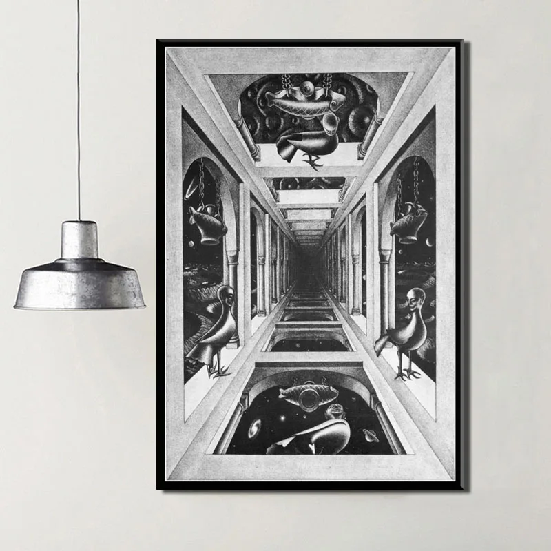 P519 Escher Surreal геометрическое произведение искусства Современное абстрактное искусство живопись шелк Холст плакат настенный домашний декор