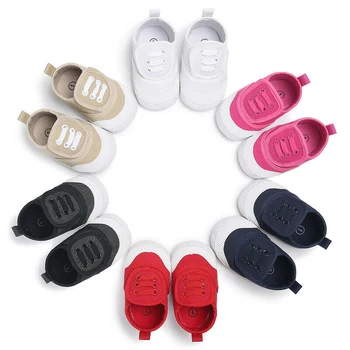 

Baby Boys Girls Crib Shoes Canvas Pram Shoes Soft Soled Newborn Toddler Infant Prewalker 0-18M Solid Cute White Shoe Fashion New
